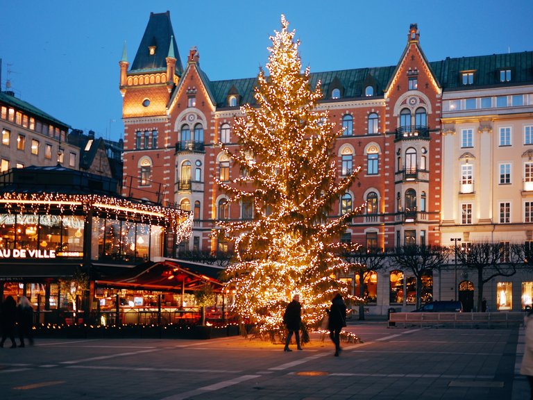 Christmas tree in Norrmalmstorg square, central Stockholm