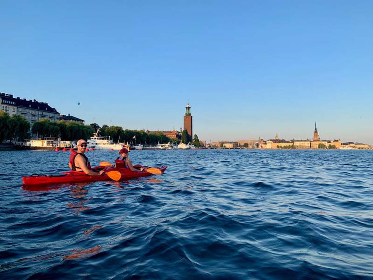 Two people in a kayak.