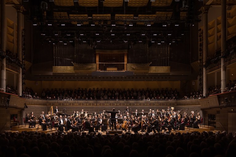 The Royal Stockholm Philharmonic Orchestra on stage at Konserthuset.