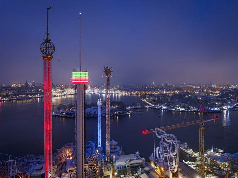 Winter in Stockholm. Gröna Lund Amusement Park during winter.