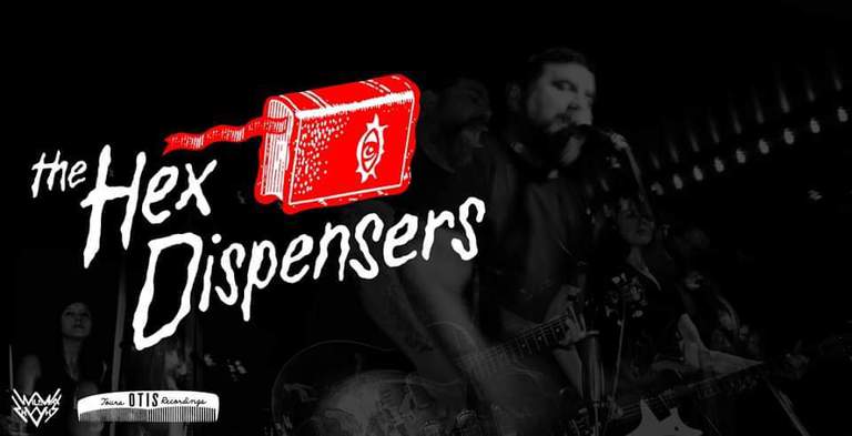 A singer, a red book and the name of the group "Hex Dispensers".