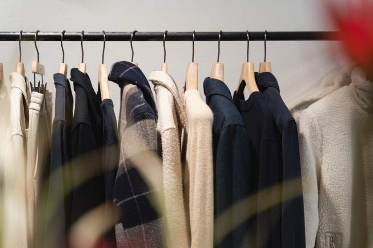 Shopping in Stockholm. Shirts and jackets at display on A Day's March shop in Stockholm.