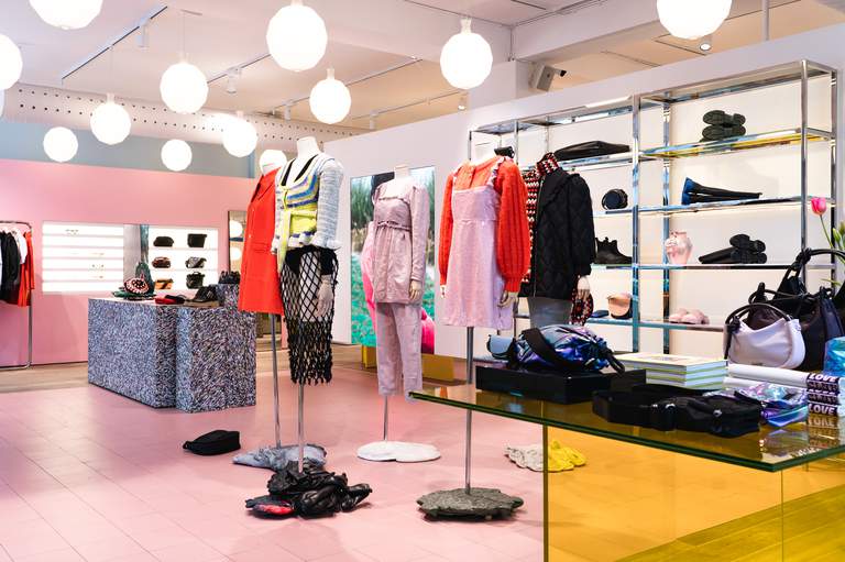 Shopping in Stockholm. Colorful clothes at Ganni.
