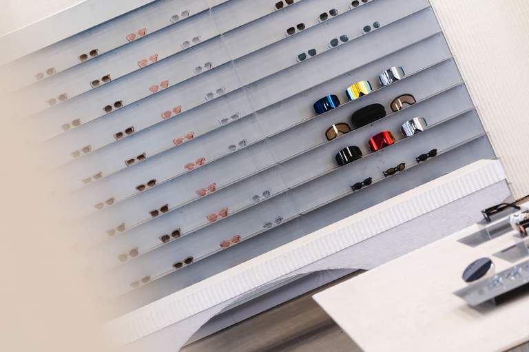 Shopping in Stockholm. Sunglasses on display at Chimi, a sunglass store in central Stockholm.