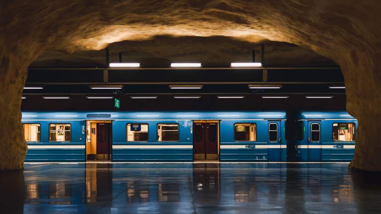Public transportation in Stockholm. A train car at Akalla subway station in Stockholm.