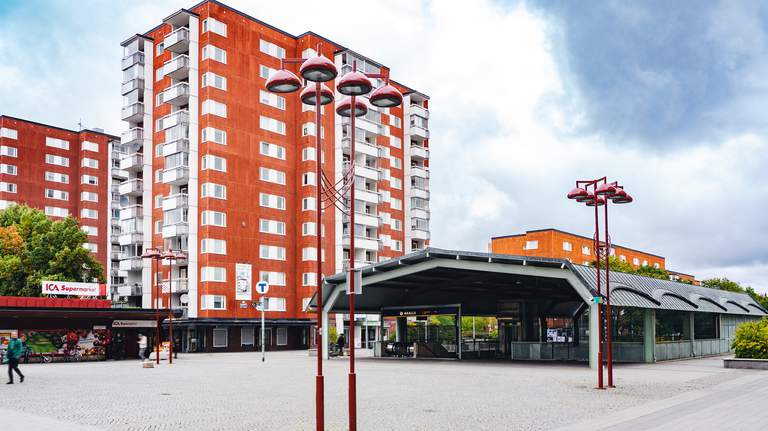 Architecture in Stockholm. Akalla torg in northern Stockholm.