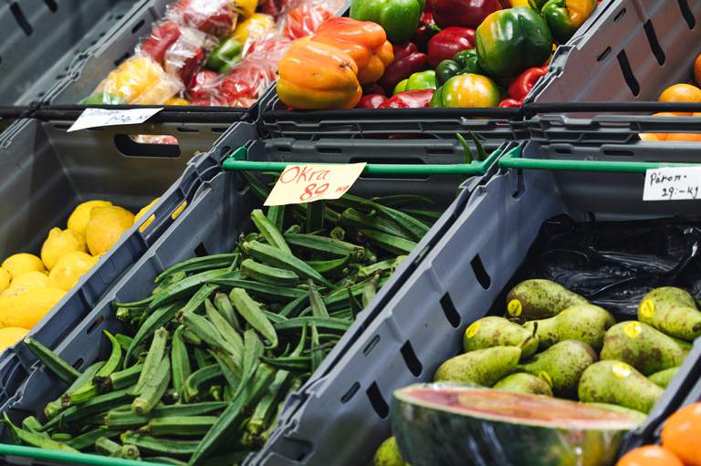 Stores in Stockholm. Vegetables on display at Akalla Orient Gross in Stockholm.