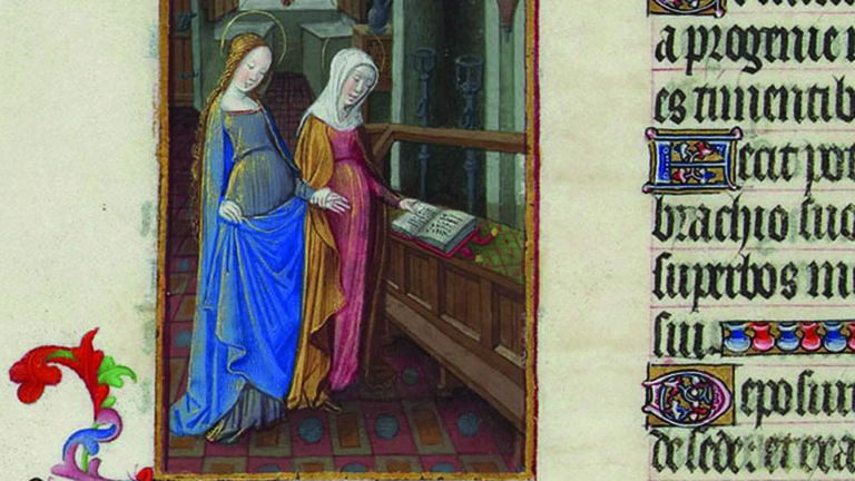 Drawing depicting two women in long dresses.