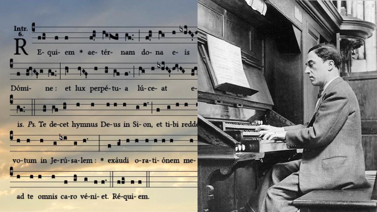 A sheet of notes and a pianist playing the piano.