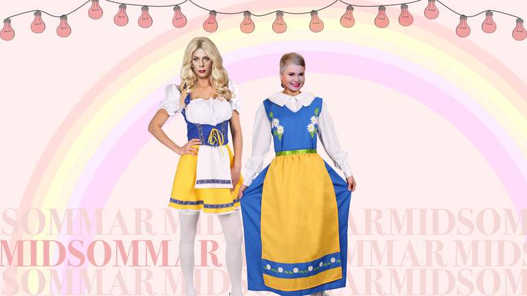 Two persons dressed in Sweden's national costumes.