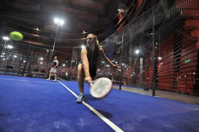 Woman plays padel at the Ericsson Globe arena in Stockholm