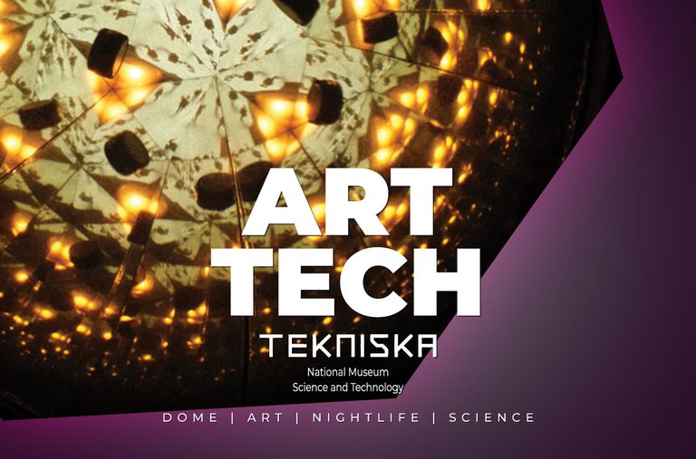 Poster for Art Tech at the National Museum of Science and Technology—kaleidoscopic mirror pattern with warm lights.