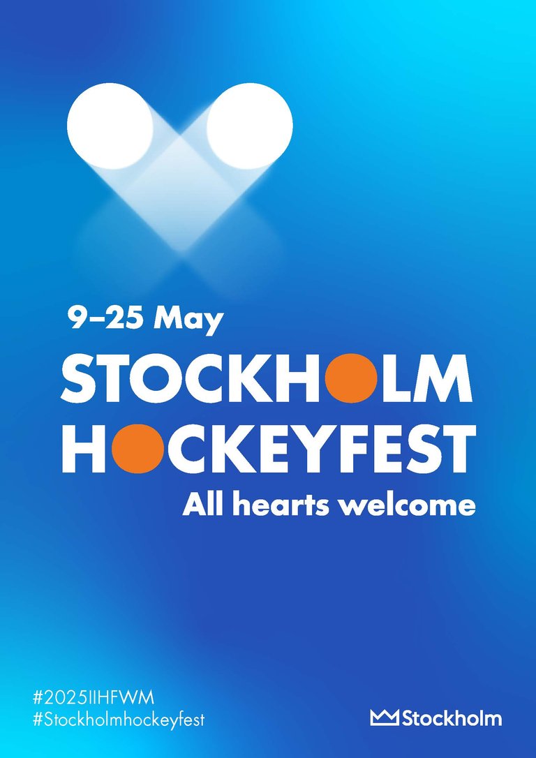 A poster featuring the text 'Stockholm Hockeyfest' along with the dates '9–25 May' printed on it.