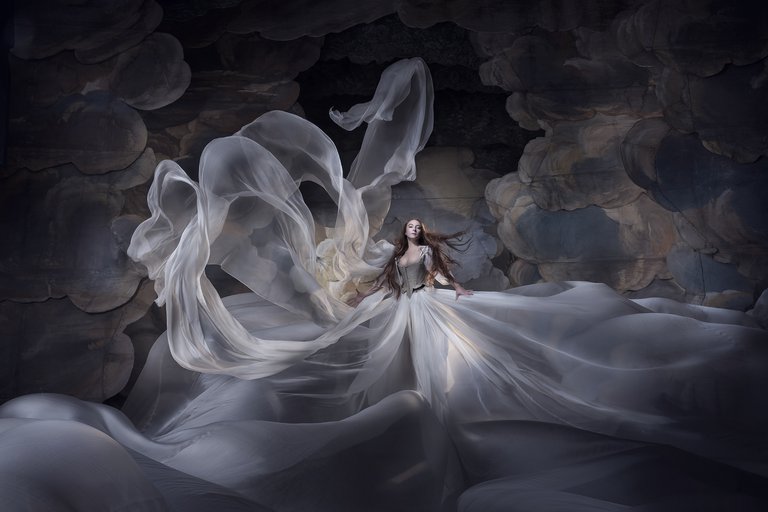 A woman in a beautiful long dress.