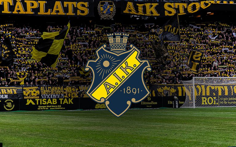 Football field and AIK's logotype.