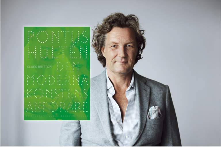 A photo of the writer Claes Britton and a cover of his book.