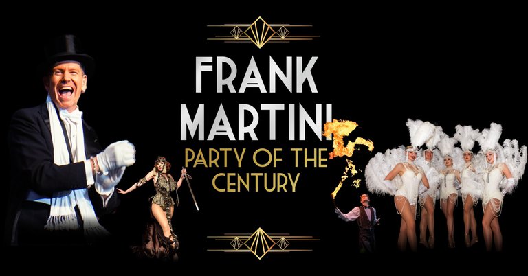The text "Frank Martini Party of the Century" and photos of the artists.