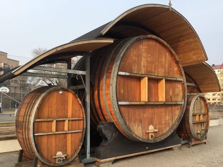 Three large barrels.