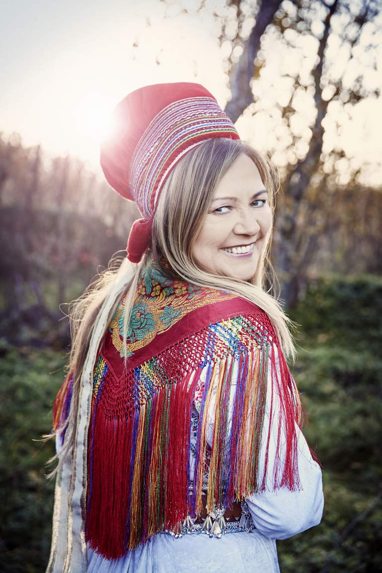 The artist Mari Boine in Sápmi traditional costume.