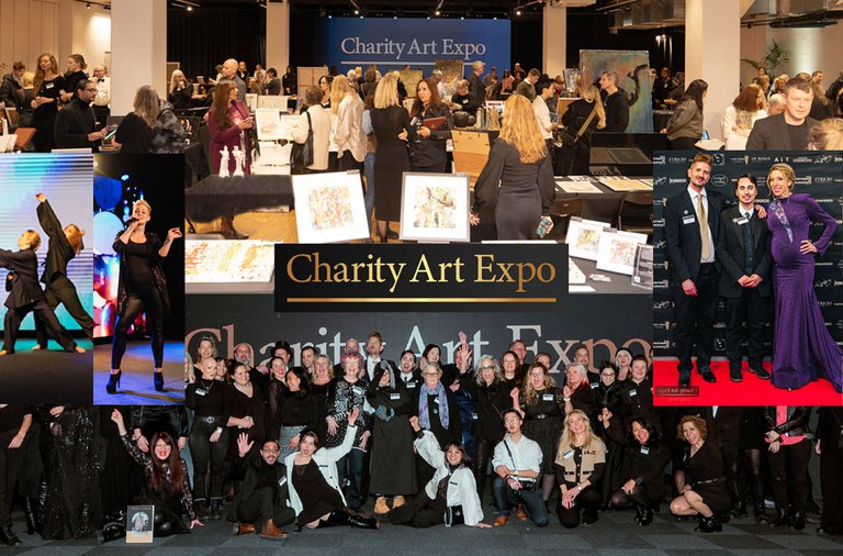 A collage of photos from Charity Art Expo