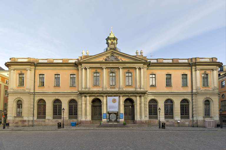 Nobel Prize Museum Exterior: two-story building in yellow colors.