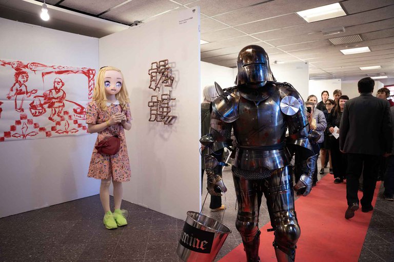 A person dressed in knight costume.
