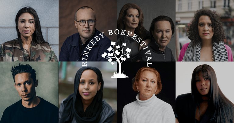 A collage featuring several authors attending the festival.