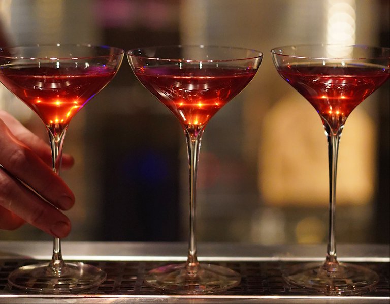Bars in Stockholm. Cocktails in Martini glasses at Röda Huset.