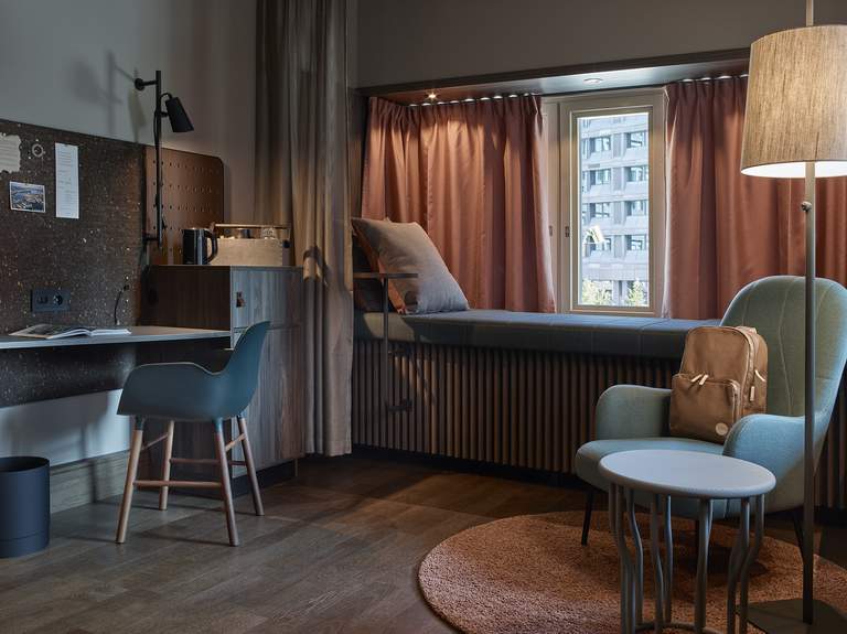 Hotels in Stockholm. A room at Downtown Camper in central Stockholm. Scandinavian design and natural, varm colors.