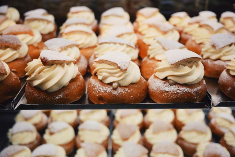 Swedish semla pastries in a bakery