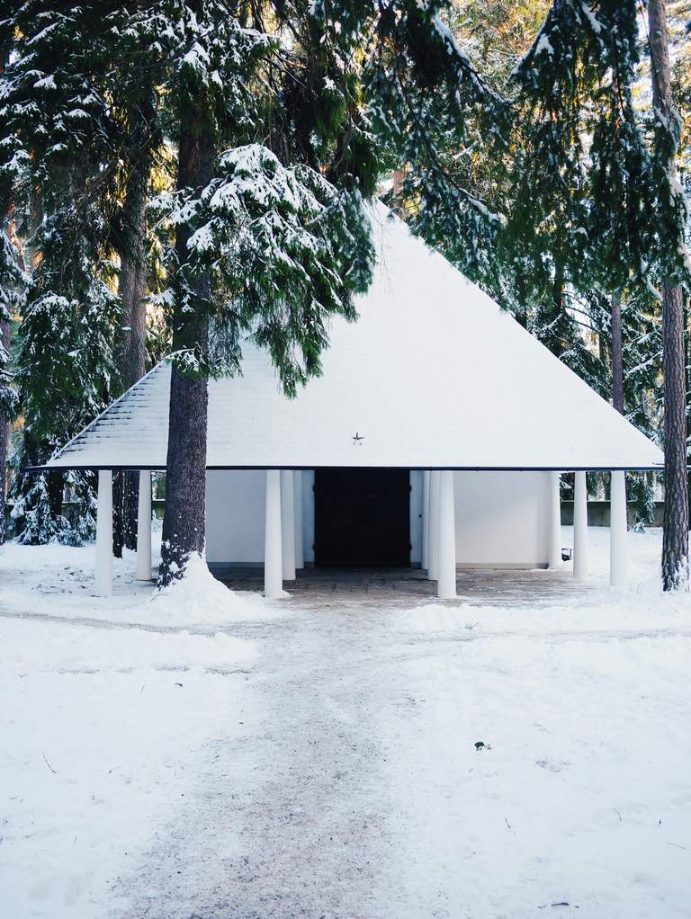 Attractions in Stockholm. The woodland cemetery, during winter.