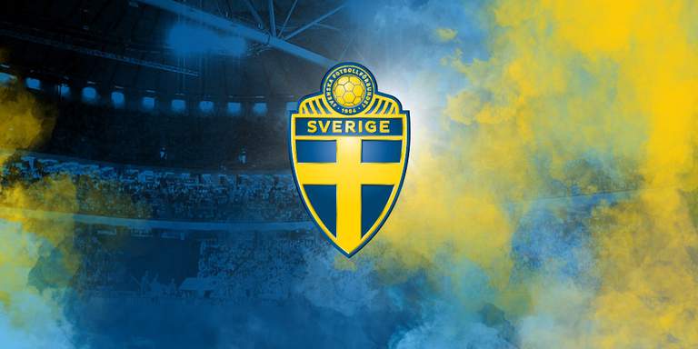 The Swedish Football Association's logo with arena stands in the background.