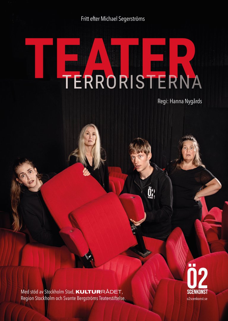 The information about the event and a photo of the actors in the theater.