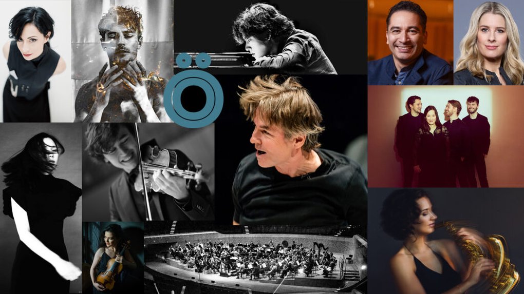 A montage of numerous portraits, all featuring artists performing at Östersjöfestivalen