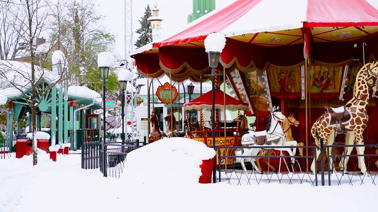 Winter in Stockholm. Gröna Lund Amusement Park during winter.