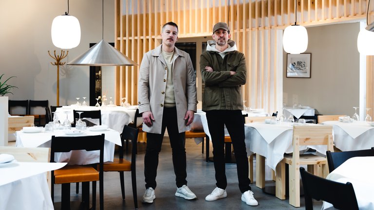 Restaurants in Stockholm. Chafs Albin Wessman (left) and Adam Dahlberg (right) are staning inside their restaurant Solen.