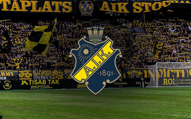 Football field and AIK's logotype.