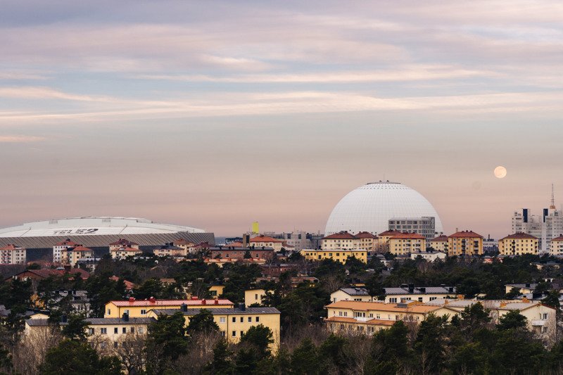 Photo from Hammarbybacken showing Avicii Arena and 3Arena.