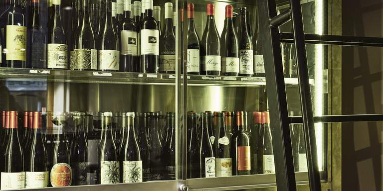 A cabinet full of wines at Tyge och Sesil, a wine bar in Stockholm. Red, white, pink or sparkling. There are several great places to get a carefully selected wine.