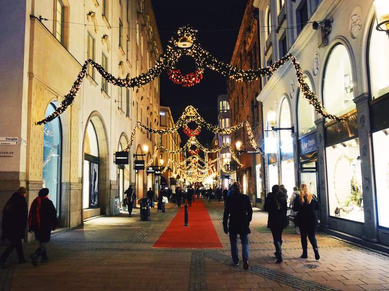 Shopping in Stockholm. People go about their business at Biblioteksgatan in central Stockholm.