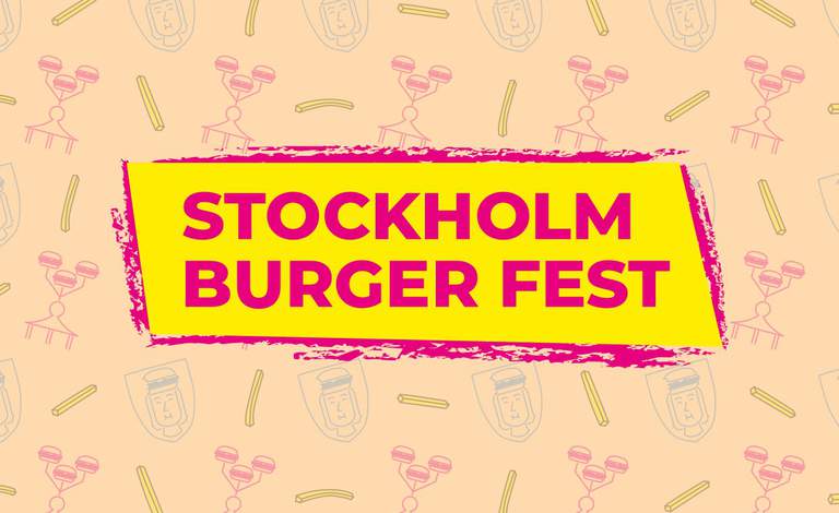 "Stockholm Burger Fest", pink text on a yellow background.