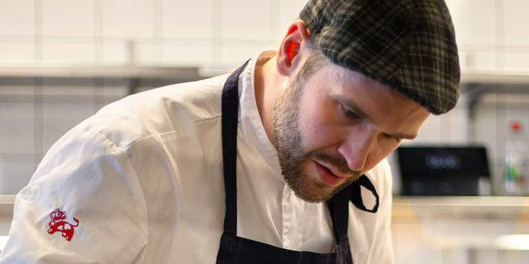 David Lundqvist, head-chef at Grand Hotel Saltsjöbaden, working in the kitchen. David was named Swedish Chef of the year 2018.