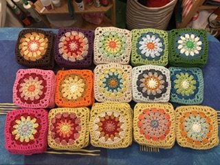 Crochet a granny square or keep knitting with EvaLotta.