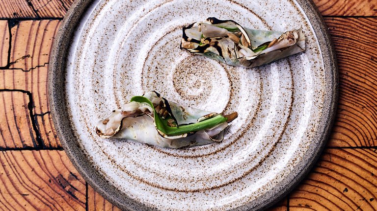 A plate of food, neatly plated, at Stockholm-restaurant Ekstedt.