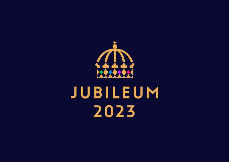 The text "Jubileum 2023" with a crown above it.