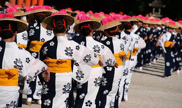 Dancers in traditional Japanese costumes.