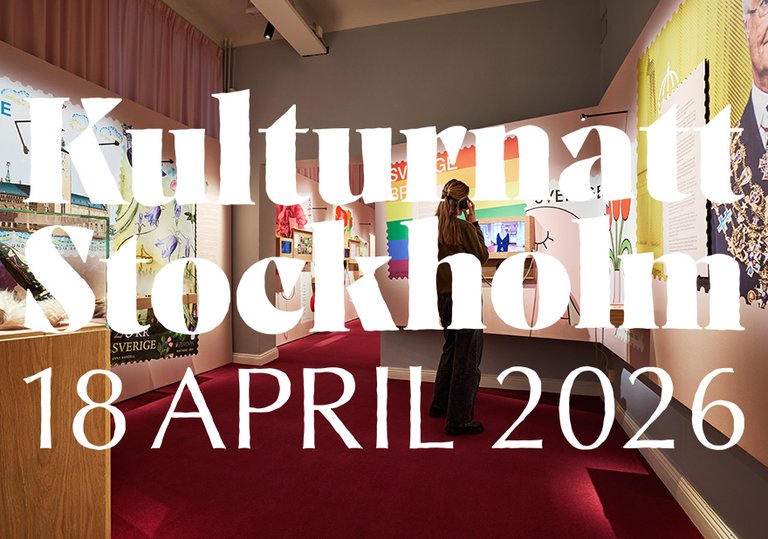 Museum interior with colorful exhibitions and visitors during Culture Night at Postmuseum, Stockholm