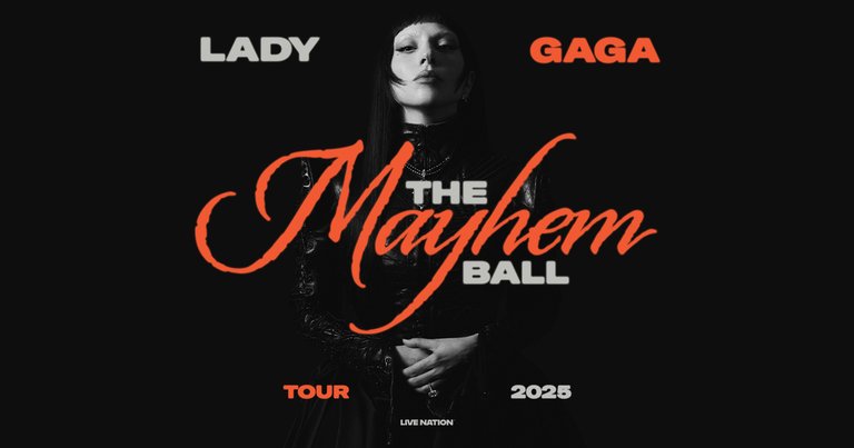 An image of Lady Gaga accompanied by promotional text about her world tour.