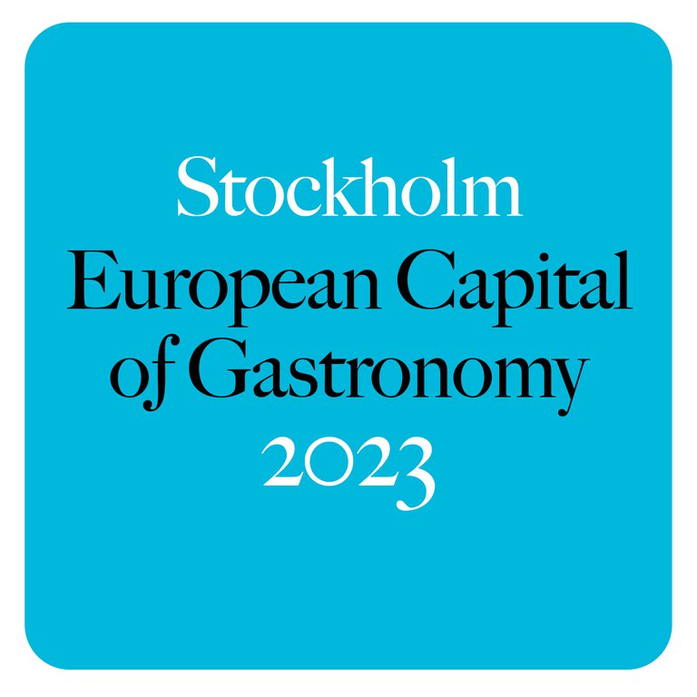 The text "Stockholm European Capital of Gastronomy 2023" on a blue background.