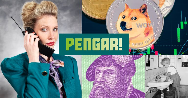 the word Pengar and collage of various photos and pictures